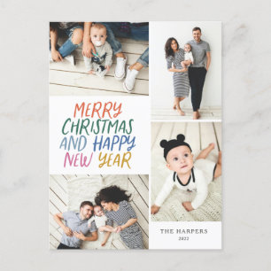 メリークリスマスニューカラフルイヤー4フォトコラージュ シーズンポストカード