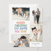 メリークリスマスニューカラフルイヤー4フォトコラージュ シーズンポストカード (正面/裏面)