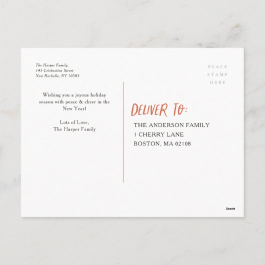 メリークリスマスニューカラフルイヤー4フォトコラージュ シーズンポストカード (裏面)