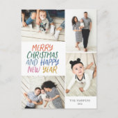 メリークリスマスニューカラフルイヤー4フォトコラージュ シーズンポストカード (正面)