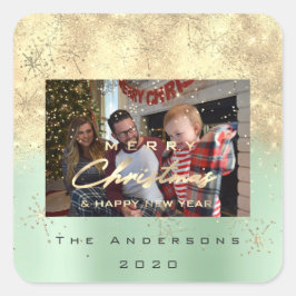 メリークリスマスニューセピア金ゴールドグリッターフォトミント スクエアシール