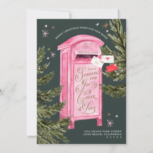 メリークリスマスニューホームおもしろいヴィンテージピンクメールボックス シーズンカード