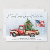 メリークリスマスニューホームヴィンテージレッドトラック移動 シーズンカード (正面)