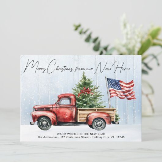 メリークリスマスニューホームヴィンテージレッドトラック移動 シーズンカード (スタンド正面)
