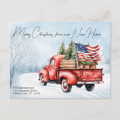 メリークリスマスニューホームヴィンテージレッドトラック移動 シーズンポストカード (正面)