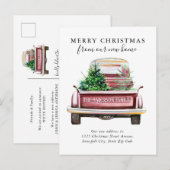 メリークリスマスニューホームヴィンテージレッドトラック移動 案内ポストカード (正面/裏面)