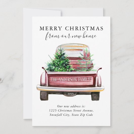メリークリスマスニューホームヴィンテージレッドトラック移動 案内状 (正面)