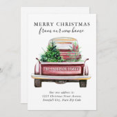 メリークリスマスニューホームヴィンテージレッドトラック移動 案内状 (正面/裏面)