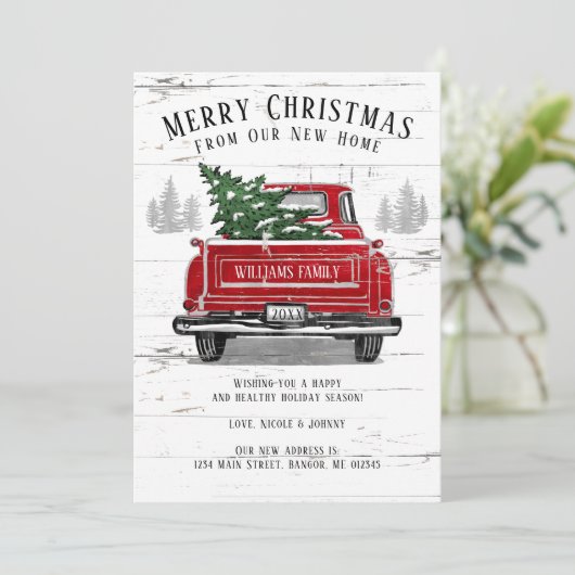 メリークリスマスニューホームヴィンテージレッドトラック移動 案内状 (スタンド正面)