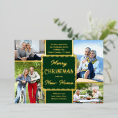 メリークリスマスニューホーム4フォトグリーンと金ゴールド 箔シーズンカード (立ち正面)