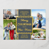 メリークリスマスニューホーム4フォトグレーと金ゴールド 箔シーズンカード (正面)