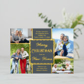 メリークリスマスニューホーム4フォトグレーと金ゴールド 箔シーズンカード (立ち正面)