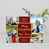 メリークリスマスニューホーム4フォトレッドと金ゴールド 箔シーズンカード (立ち正面)