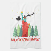 メリークリスマスニューヨークサンタクロースのリブの像 キッチンタオル (縦)
