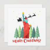 メリークリスマスニューヨークサンタクロースのリブの像 招待状 (正面/裏面)