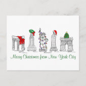 メリークリスマスニューヨークシティNYCクリスマスペンとインク シーズンポストカード (正面)