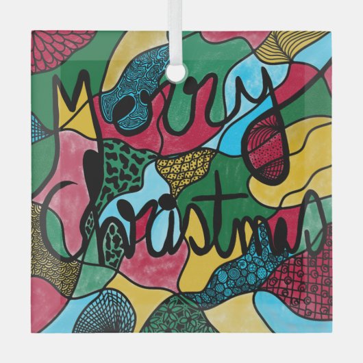 メリークリスマスニューログラフィック&ブラックライン ガラスオーナメント (正面)