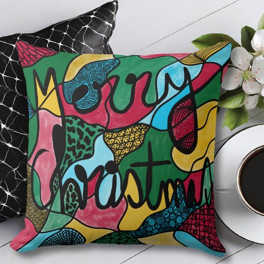 メリークリスマスニューログラフィック&ブラックライン クッション