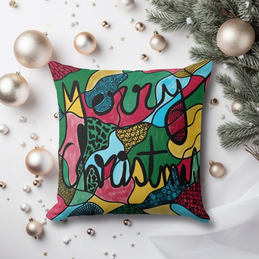 メリークリスマスニューログラフィック&ブラックライン クッション