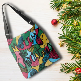 メリークリスマスニューログラフィック&ブラックライン クロスボディバッグ