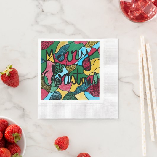 メリークリスマスニューログラフィック&ブラックライン 縁ありカクテルナプキン (インサイチュ)