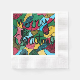 メリークリスマスニューログラフィック&ブラックライン 縁ありカクテルナプキン