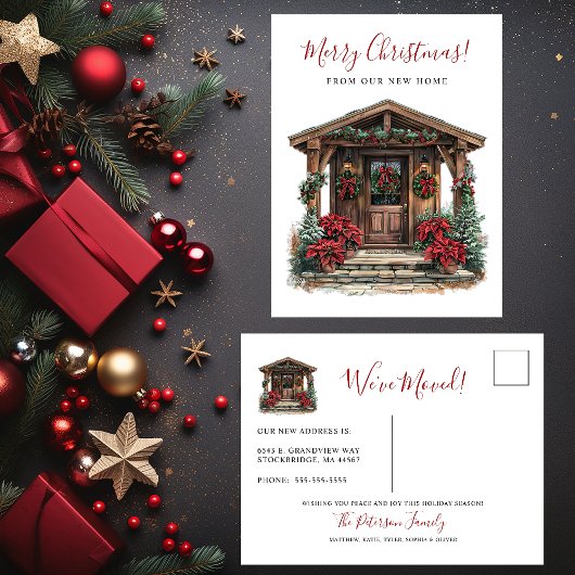 メリークリスマスニュー素朴ホームフロントドアムービング 案内ポストカード