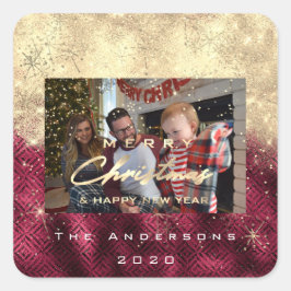 メリークリスマスニュー金ゴールドグリッターフォトビート スクエアシール