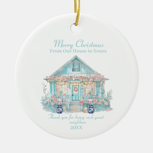 メリークリスマスネイバービーチハウスオーナメント セラミックオーナメント (正面)