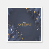 メリークリスマスネイビーブルーと金ゴールドタイポグラフィ スタンダードカクテルナプキン (正面)