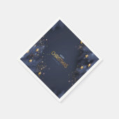 メリークリスマスネイビーブルーと金ゴールドタイポグラフィ スタンダードカクテルナプキン (角)