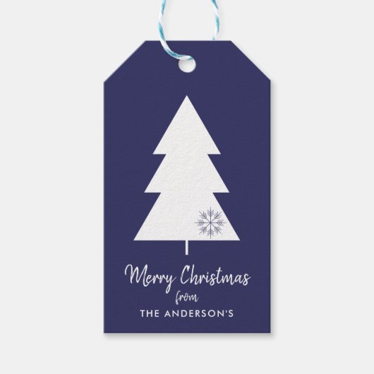 メリークリスマスネイビーブルークリスマスツリー ギフトタグ (正面)