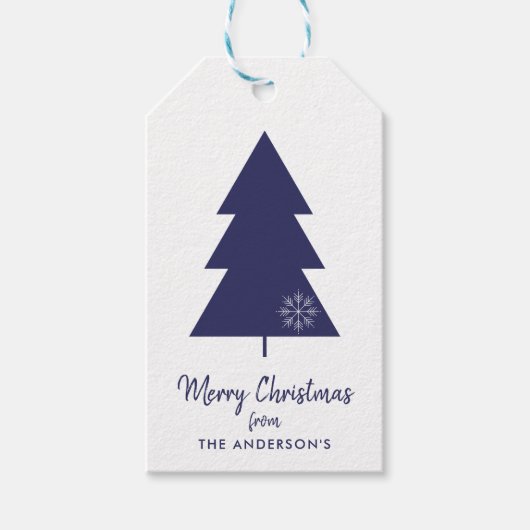 メリークリスマスネイビーブルークリスマスツリー ギフトタグ (正面)