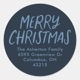 メリークリスマスネイビーブルーシンプル差出人住所 ラウンドシール