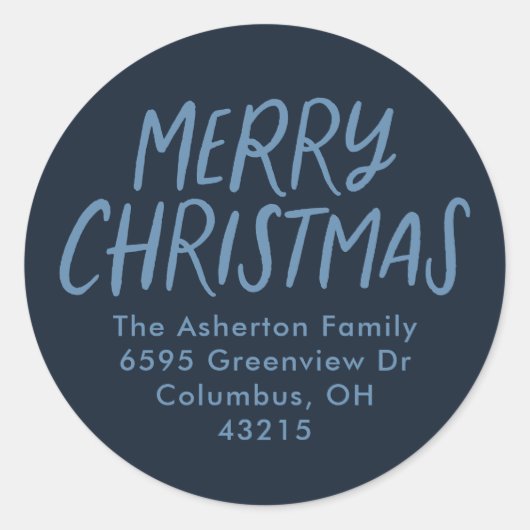 メリークリスマスネイビーブルーシンプル差出人住所 ラウンドシール (正面)