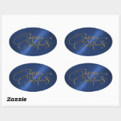 メリークリスマスネイビーブルーステッカーエンボスルック 楕円形シール (シート)