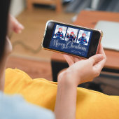 メリークリスマスネイビーブルーフォトコラージスクリプト シーズンカード