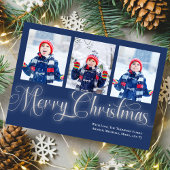 メリークリスマスネイビーブルーフォトコラージスクリプト シーズンカード