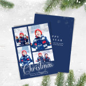 メリークリスマスネイビーブルーフォトコラージュ シーズンカード