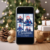 メリークリスマスネイビーブルーフォトコラージュ シーズンカード