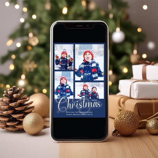 メリークリスマスネイビーブルーフォトコラージュ シーズンカード