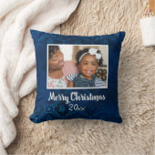 メリークリスマスネイビーブルー写真年 クッション (ブランケット)