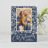 メリークリスマスネイビーブルー写真 シーズンカード (スタンド正面)