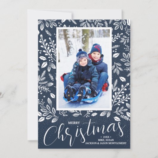 メリークリスマスネイビーブルー写真 シーズンカード (正面)