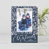メリークリスマスネイビーブルー写真 シーズンカード (スタンド正面)