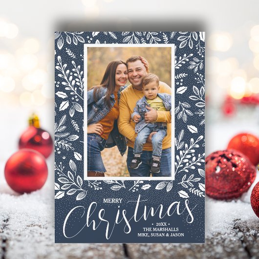 メリークリスマスネイビーブルー写真 シーズンカード