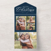 メリークリスマスネイビー4フォトホリデー3つ折り オールインワン招待状 (内側)