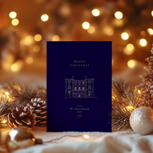 メリークリスマスネイビー&金ゴールドシスタイリッシュック 箔シーズンカード