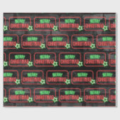 メリークリスマスネオンサイン入りレンガ ラッピングペーパー (フラット)