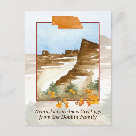 メリークリスマスネブラスカ雪の丘パーソナライズされた シーズンポストカード (正面)